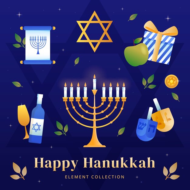 Colección de elementos de diseño degradado para la celebración de hanukkah.