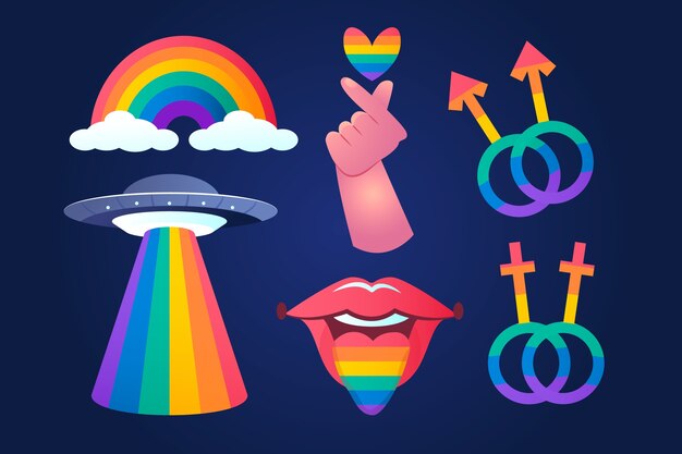 Colección de elementos de diseño degradado para la celebración del mes del orgullo