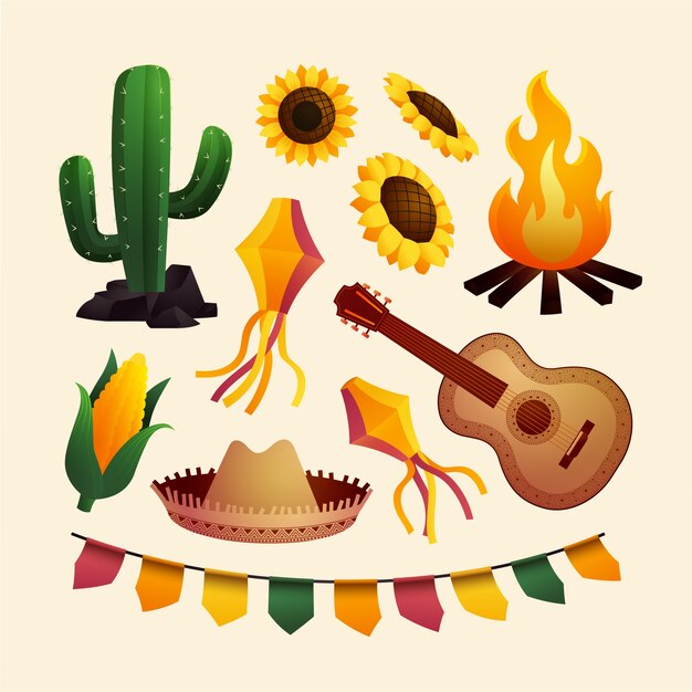 Colección de elementos de diseño degradado para celebraciones brasileñas festas juninas
