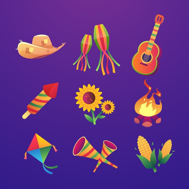 Colección de elementos de diseño degradado para celebraciones brasileñas festas juninas