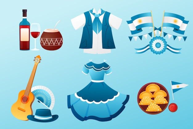 Colección de elementos de diseño degradado para la conmemoración de la revolución argentina.