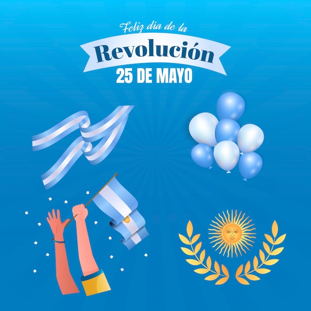 Vector gratuito colección de elementos de diseño degradado para la revolución argentina del 25 de mayo.