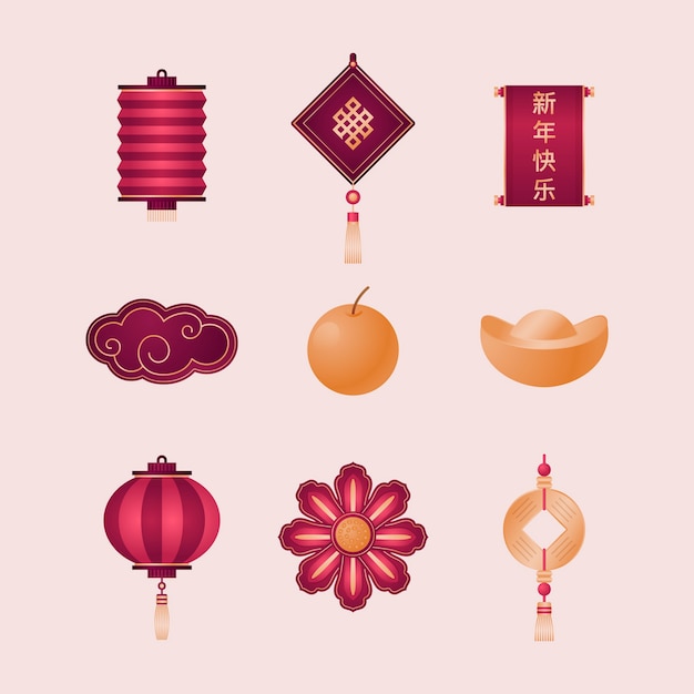 Colección de elementos de diseño degradados para la celebración del año nuevo chino