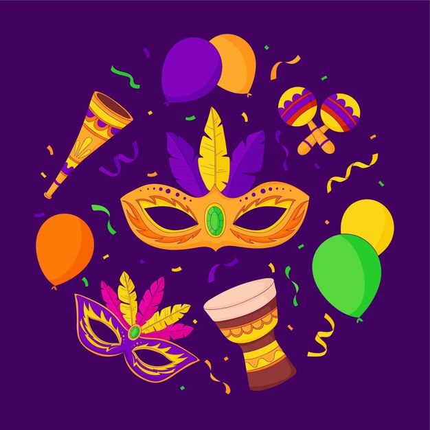 Colección de elementos de diseño dibujados a mano para el carnaval brasileño