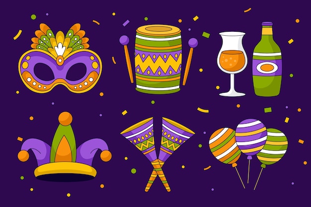 Vector gratuito colección de elementos de diseño dibujados a mano para la celebración del carnaval brasileño