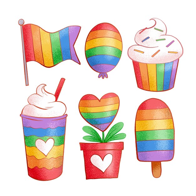 Colección de elementos de diseño dibujados a mano para la celebración del mes del orgullo