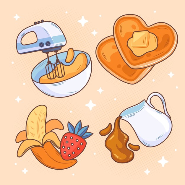 Colección de elementos de diseño dibujados a mano para el día del panqueque