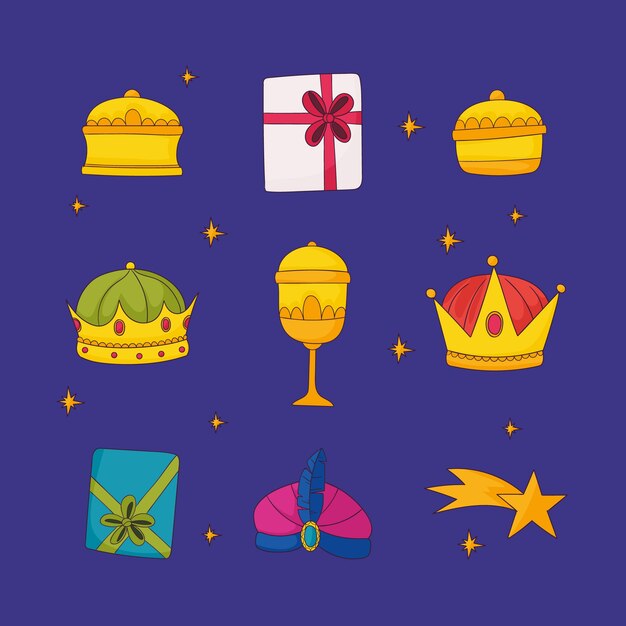 Colección de elementos de diseño dibujados a mano para reyes magos