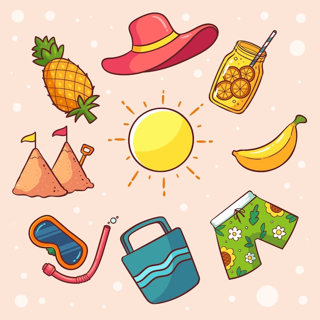 Colección de elementos de diseño dibujados a mano para la temporada de verano