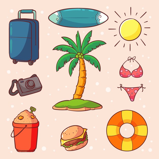 Colección de elementos de diseño dibujados a mano para la temporada de verano