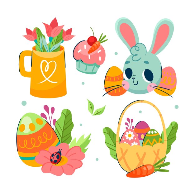 Colección de elementos de diseño dibujados a mano para las vacaciones de Pascua.