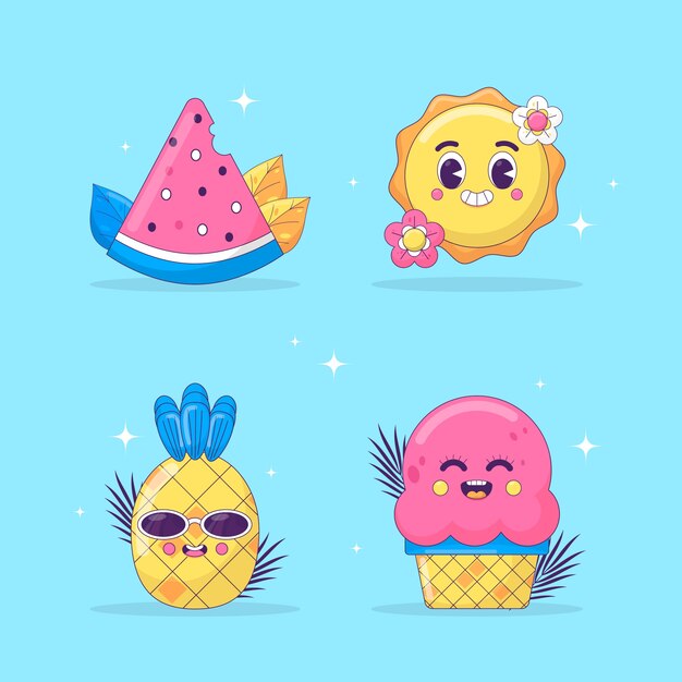 Colección de elementos de diseño dibujados a mano para el verano