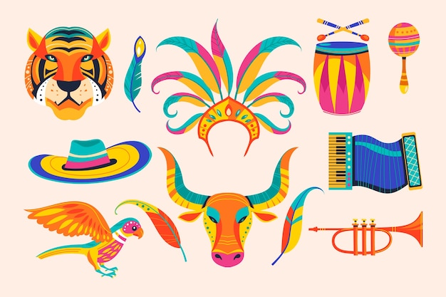 Vector gratuito colección de elementos de diseño flat carnaval de barranquilla