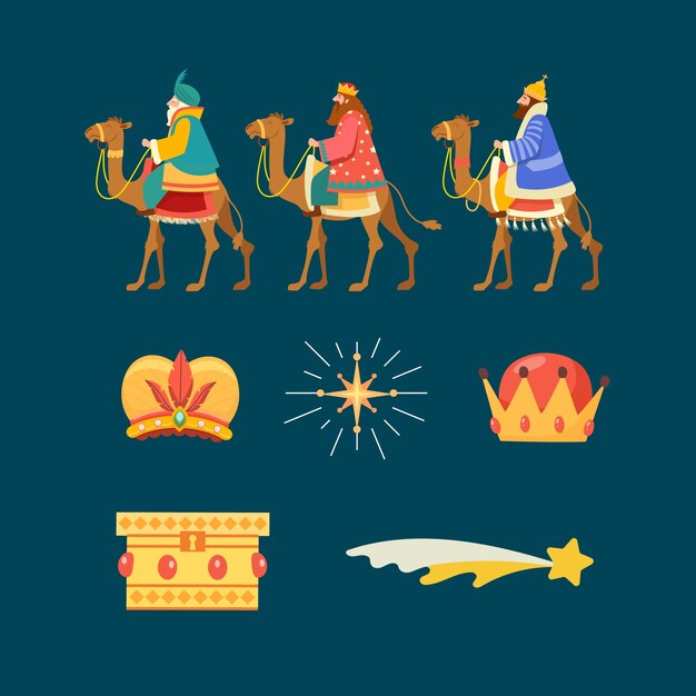 Colección de elementos de diseño de Flat reyes magos
