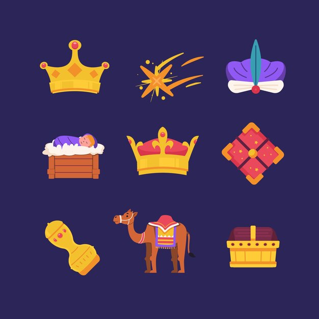 Colección de elementos de diseño de Flat reyes magos