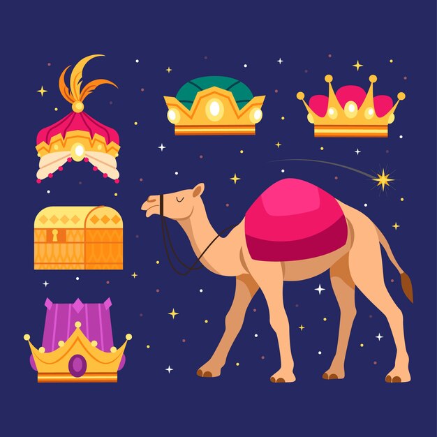 Colección de elementos de diseño de Flat reyes magos