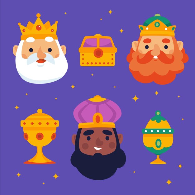 Colección de elementos de diseño de Flat reyes magos