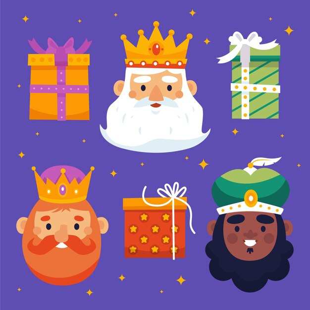 Colección de elementos de diseño de Flat reyes magos