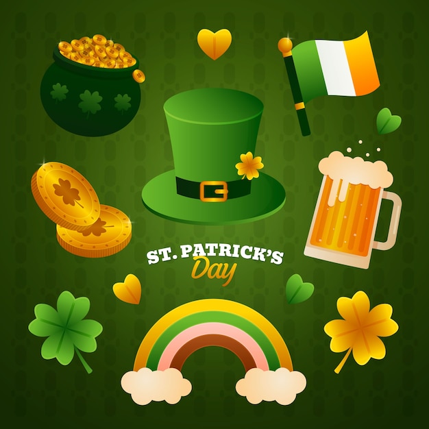 Vector gratuito colección de elementos de diseño de gradiente para la celebración del día de san patricio.