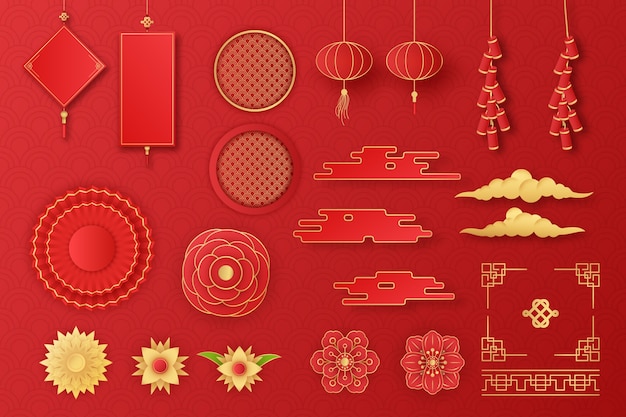 Colección de elementos de diseño gradiente para el festival del año nuevo chino