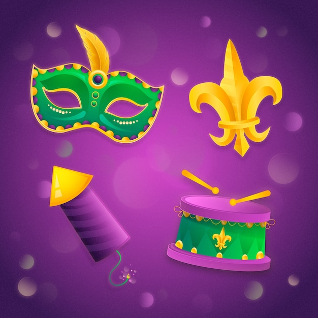 Colección de elementos de diseño de gradiente para el festival de Mardi Gras