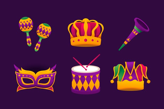 Colección de elementos de diseño de gradientes para el festival de Mardi Gras
