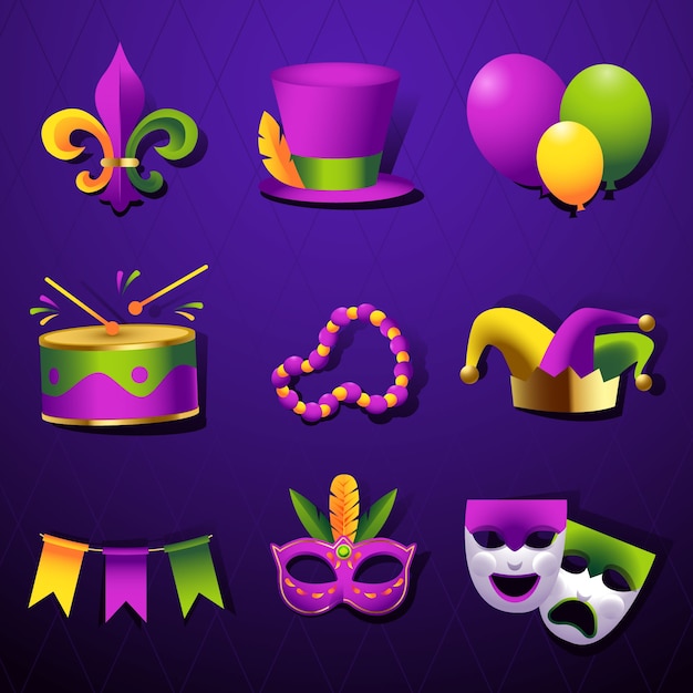 Vector gratuito colección de elementos de diseño de gradientes para el festival de mardi gras