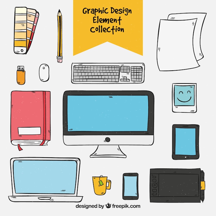 Vector gratuito colección de elementos de diseño gráfico en estilo hecho a mano