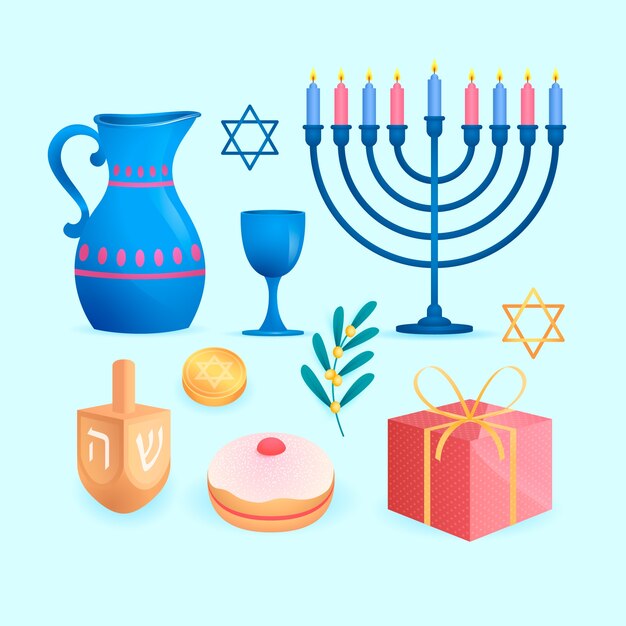 Colección de elementos de diseño de Hanukkah en gradiente