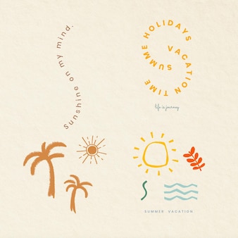 Colección de elementos de diseño de impresión de camiseta de vector de insignias coloridas de vacaciones de verano