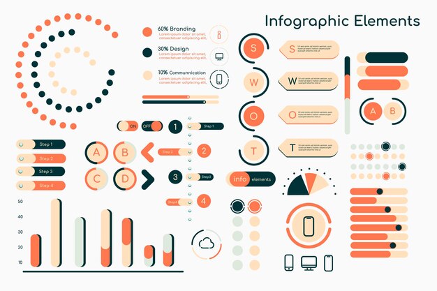 Colección de elementos de diseño infográfico naranja