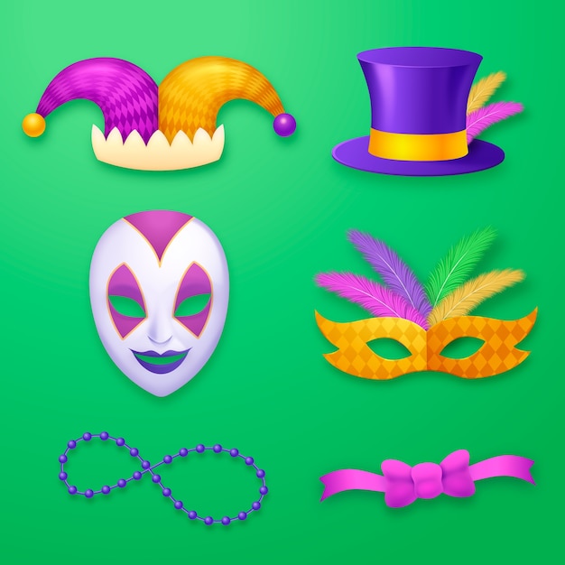 Colección de elementos de diseño de mardi gras realistas