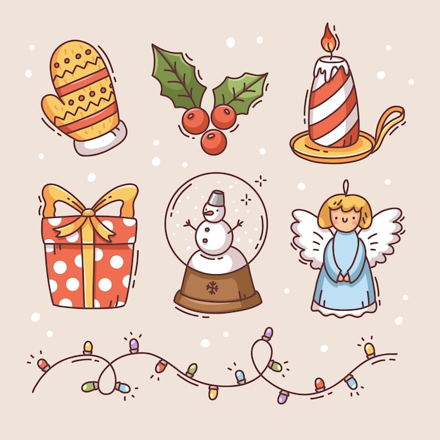 Vector gratuito colección de elementos de diseño navideño dibujados a mano