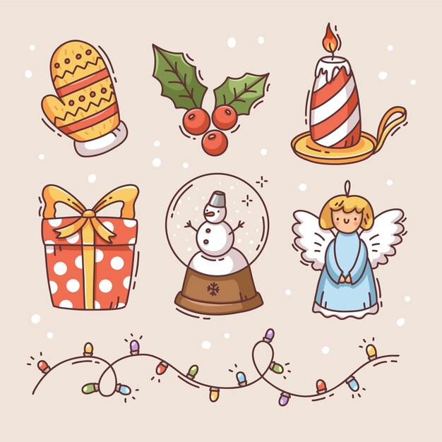 Colección de elementos de diseño navideño dibujados a mano