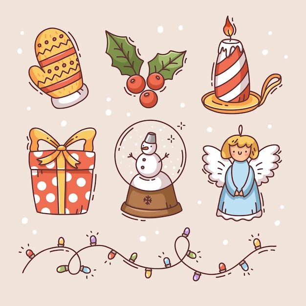 Colección de elementos de diseño navideño dibujados a mano