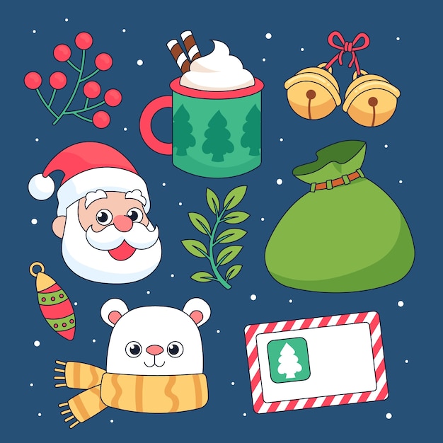 Colección de elementos de diseño navideño dibujados a mano