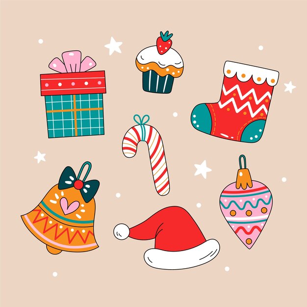 Colección de elementos de diseño navideño dibujados a mano