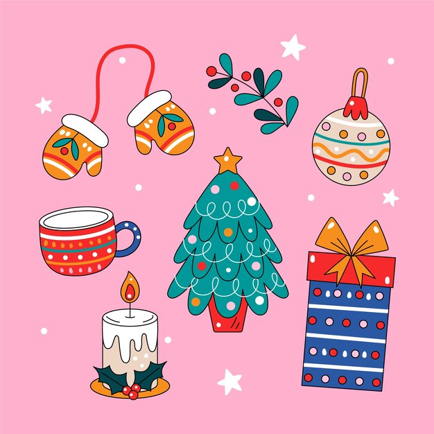 Colección de elementos de diseño navideño dibujados a mano