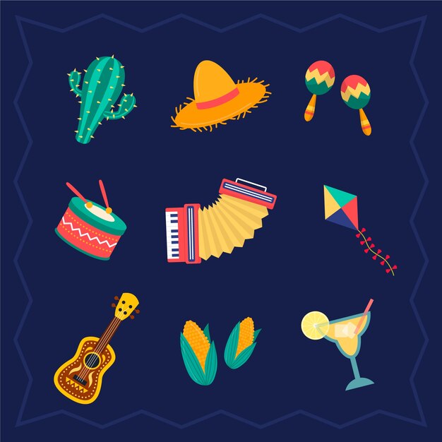 Colección de elementos de diseño plano para la celebración brasileña de festas juninas