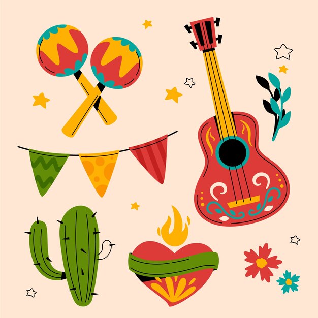 Colección de elementos de diseño plano para la celebración del cinco de mayo