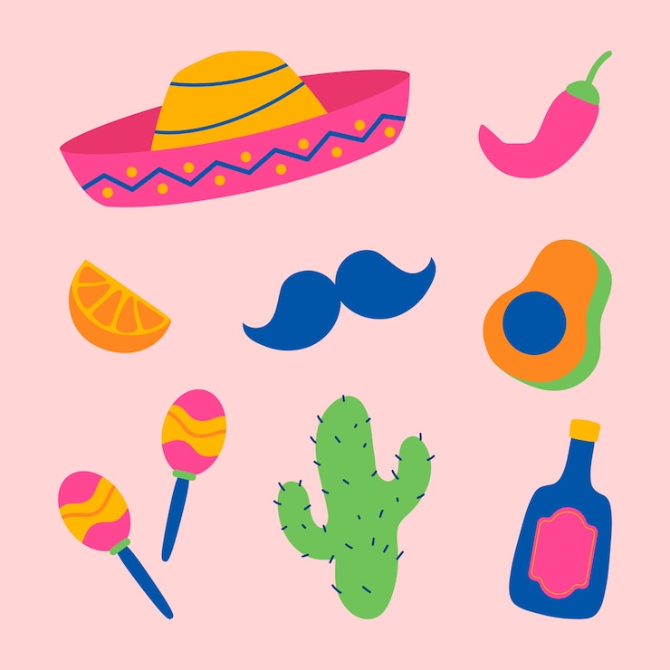 Vector gratuito colección de elementos de diseño plano para la celebración del cinco de mayo