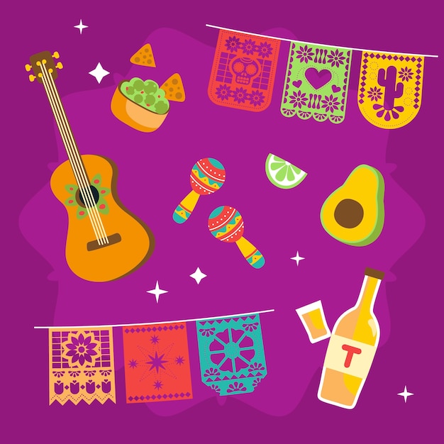 Vector gratuito colección de elementos de diseño plano para la celebración del cinco de mayo