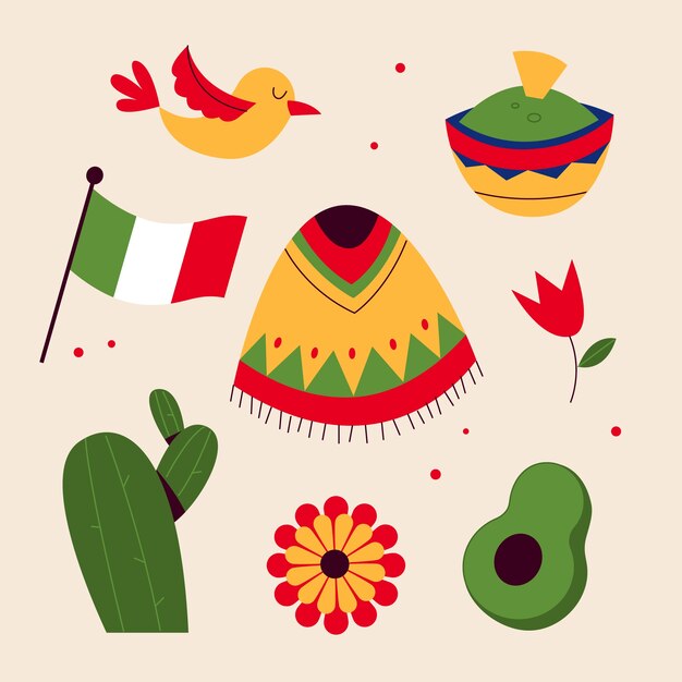 Colección de elementos de diseño plano para la celebración del cinco de mayo