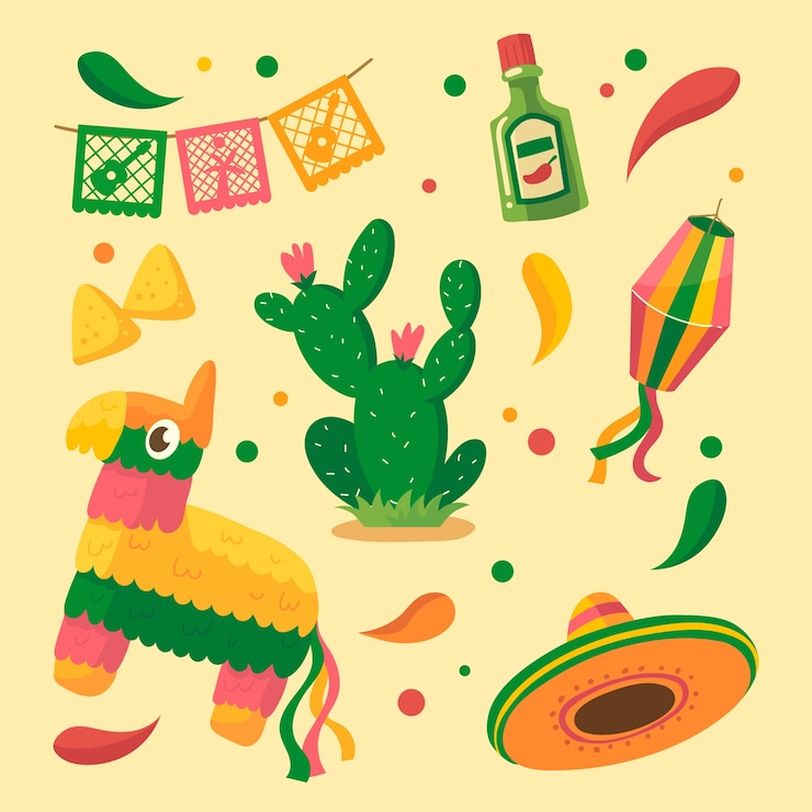 Vector gratuito colección de elementos de diseño plano para la celebración del cinco de mayo
