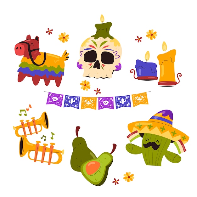 Vector gratuito colección de elementos de diseño plano para la celebración del cinco de mayo