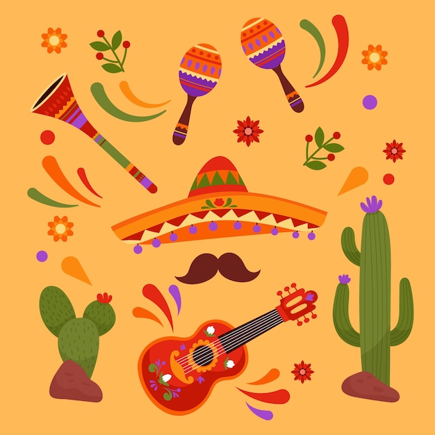 Vector gratuito colección de elementos de diseño plano para la celebración del cinco de mayo