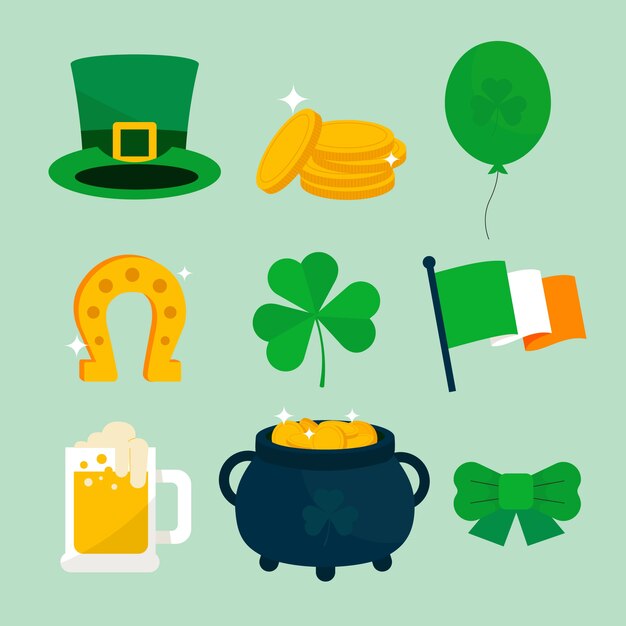 Colección de elementos de diseño plano para la celebración del día de san patricio