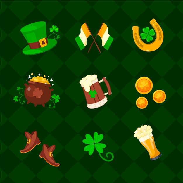 Colección de elementos de diseño plano para la celebración del día de san patricio