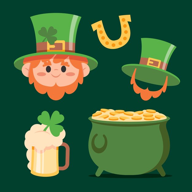 Colección de elementos de diseño plano para la celebración del día de San Patricio.