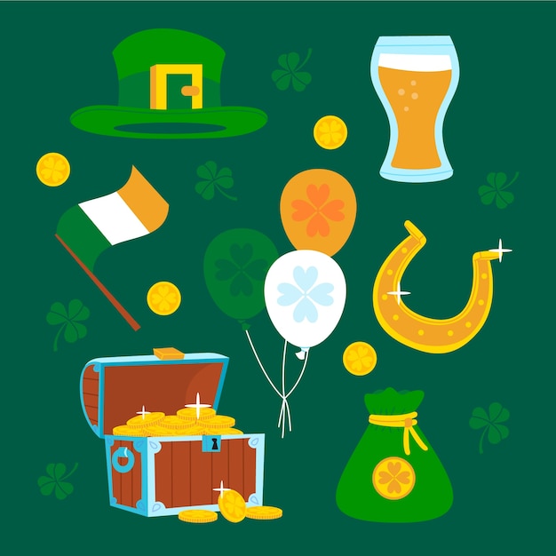 Colección de elementos de diseño plano para la celebración del día de San Patricio.